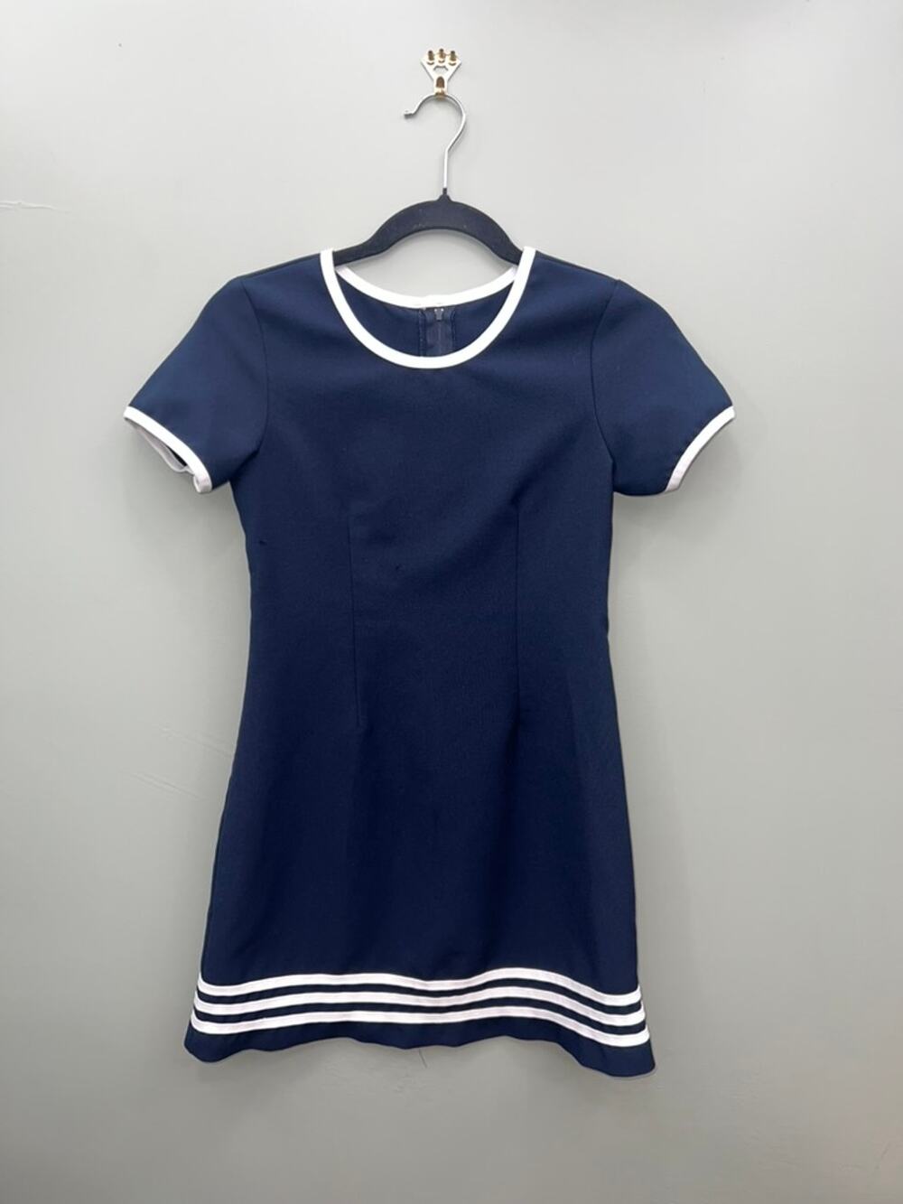 Amy Too Navy Sailor Stripe Trim Fit & Flare Mini Dress Size 12 Preppy Coastal